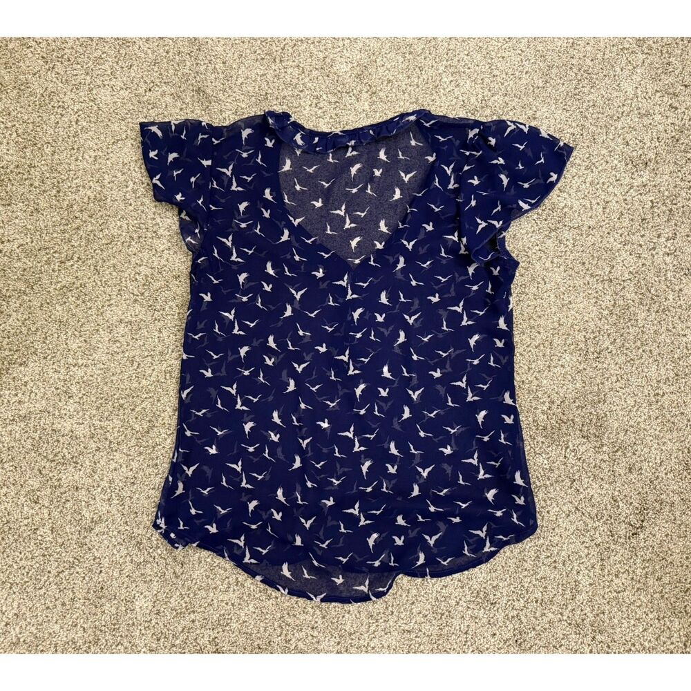 Lily Rose Navy Blue Bird Print Cap Sleeve Blouse